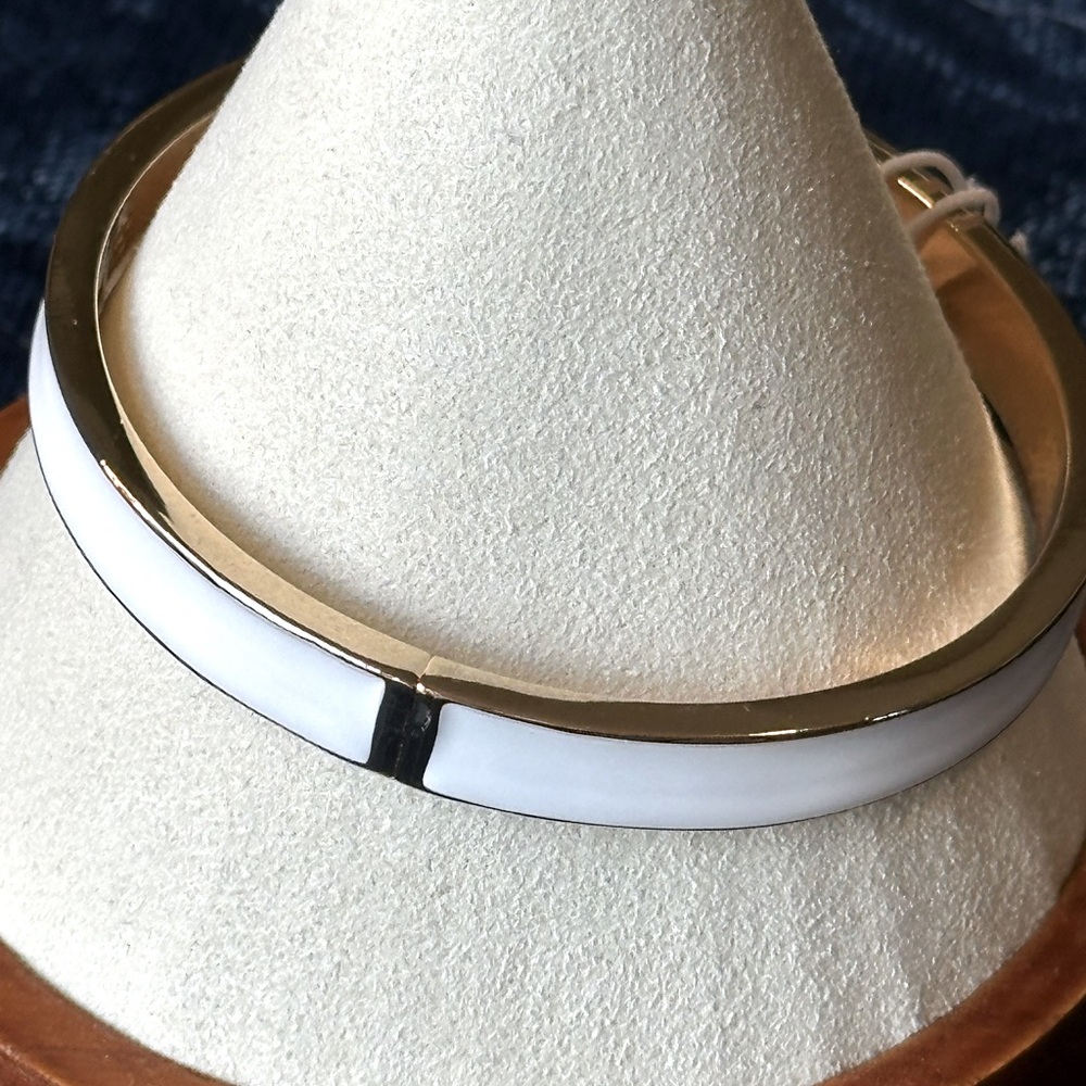 New Banana Republic Gold Hinged Bangle Bracelet with White Enamel Inlay